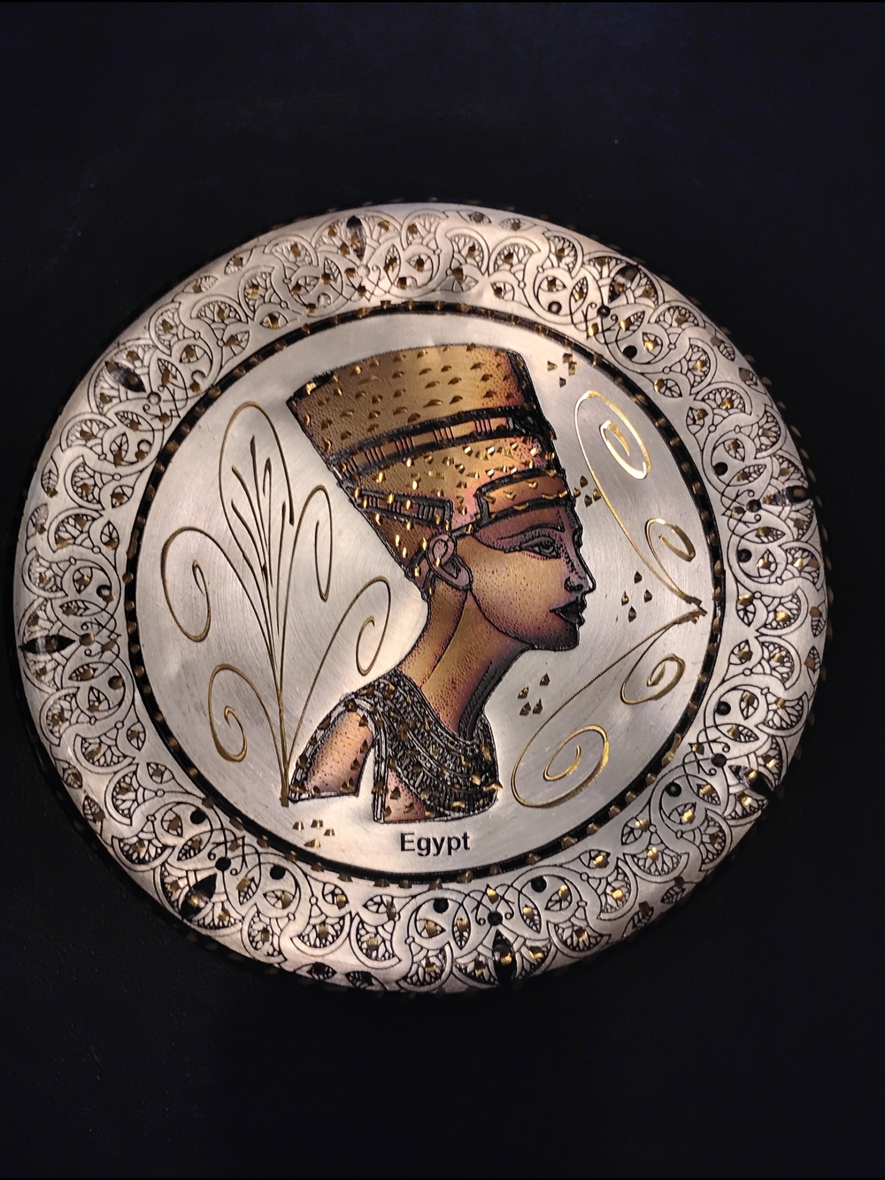 Rare Boho Egyptian Copper Wall Hanger Plate Nefertiti 8"